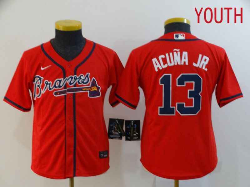 Youth Atlanta Braves #13 Acuna jr Red Nike Game MLB Jerseys